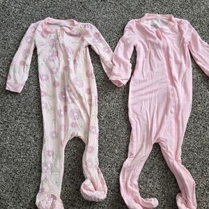 Two-Pack Pink Floral & Solid Footed Baby Sleepers
